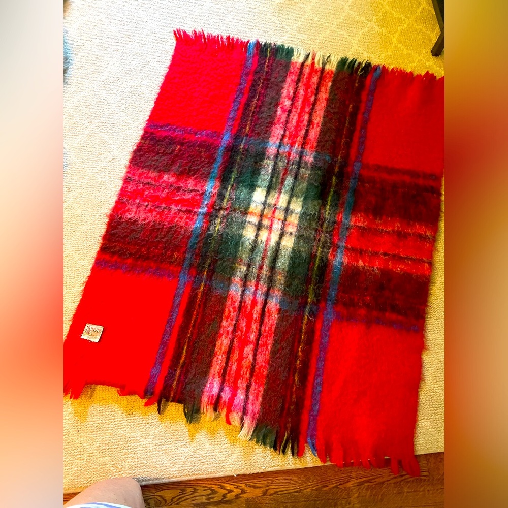 VTG Glen Cree Mohair Throw Riding Blanket Red Tartan Plaid 36”x48”